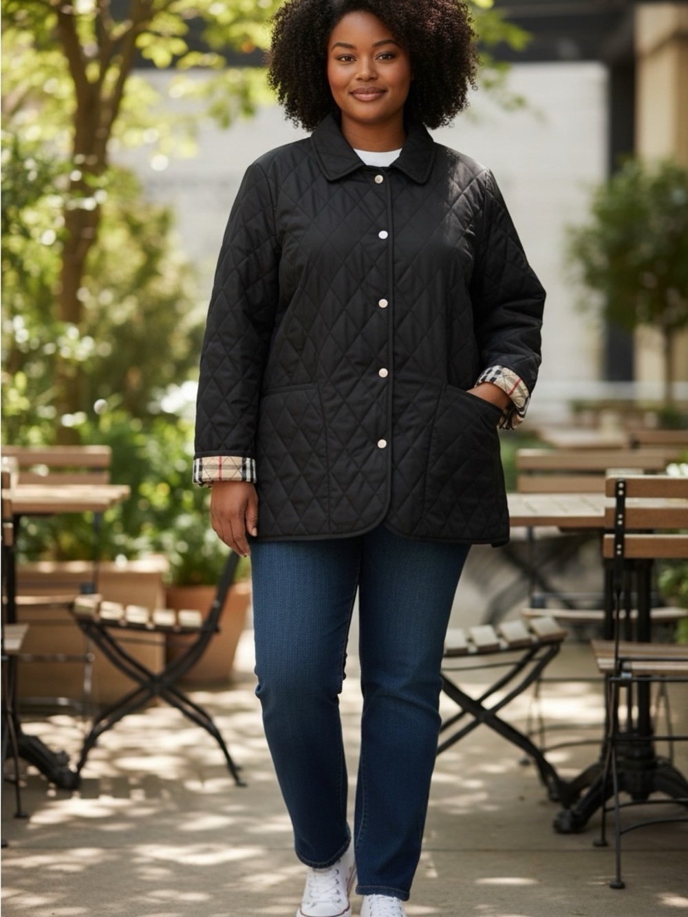 WOMEN'S BURBERRY LONDON DIAMOND QUILTED NOVACHECK LINED BLACK JACKET SIZE LARGE - Picture 2 of 10